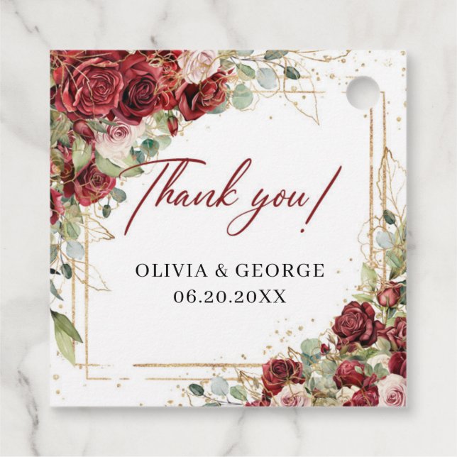 Elegant watercolor blush burgundy eucalyptus favor tags (Back)