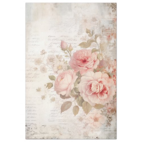 Elegant watercolor blush English roses ephemera Tissue Paper