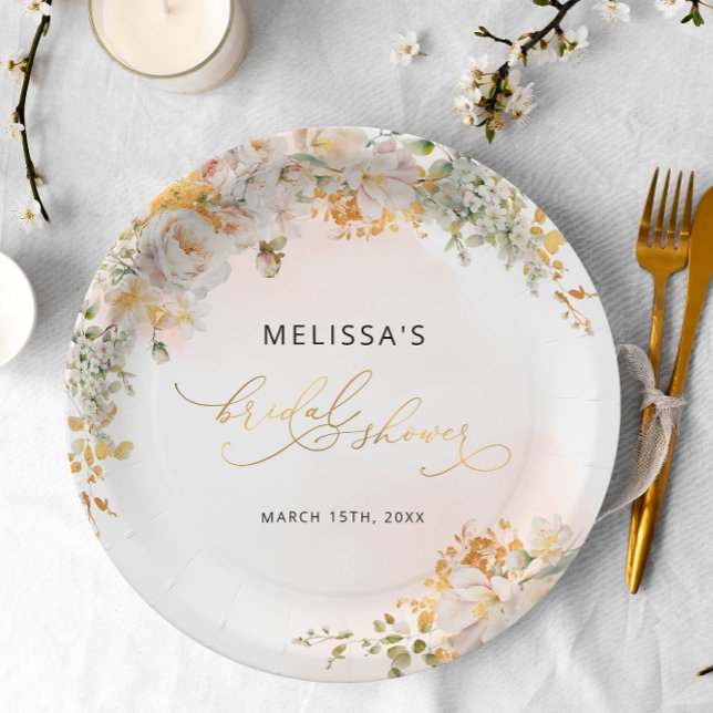 Elegant Watercolor Blush Floral Bridal Shower Paper Plates (Creator Uploaded)