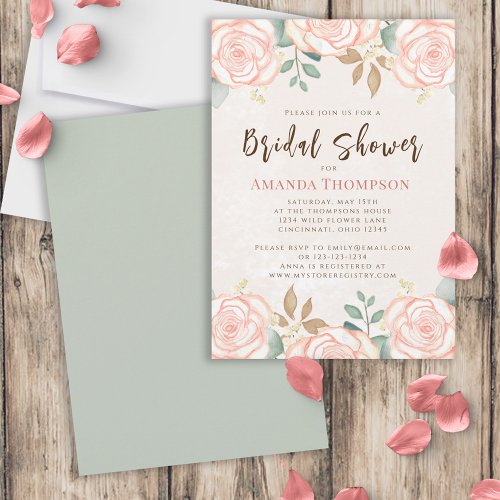 Elegant Watercolor Blush Floral Greenery Foliage Invitation