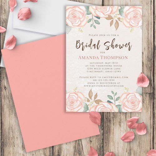 Elegant Watercolor Blush Floral Greenery Foliage Invitation