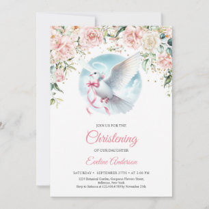 Elegant watercolor blush floral wreath cute dove invitation