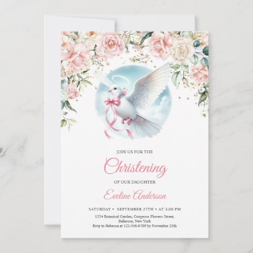 Elegant watercolor blush floral wreath cute dove invitation