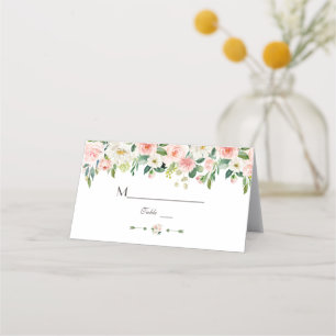 Elegant Watercolor Blush Flowers Gold Table Number Place Card