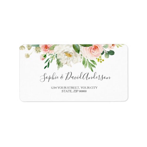 Elegant Watercolor Blush Flowers Gold Wedding Label