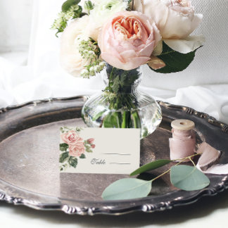 Elegant Watercolor Blush Garden Pink Rose Wedding Place Card