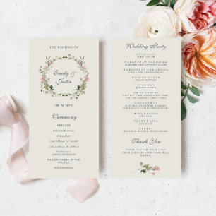 Elegant Watercolor Blush Garden Pink Rose Wedding Program