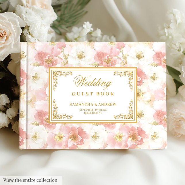 Elegant watercolor blush gold wedding guest book (Elegant watercolor blush gold wedding guest book)