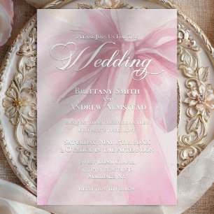 Elegant Watercolor Blush Pink Bow Photo Wedding Foil Invitation