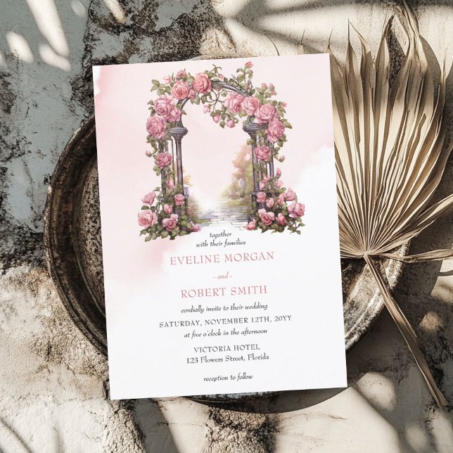Elegant watercolor blush pink floral arch wedding invitation (Elegant watercolor blush pink floral arch wedding invitation)