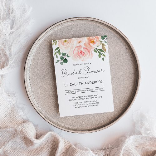 Elegant Watercolor Blush Pink Floral Bridal Shower Invitation