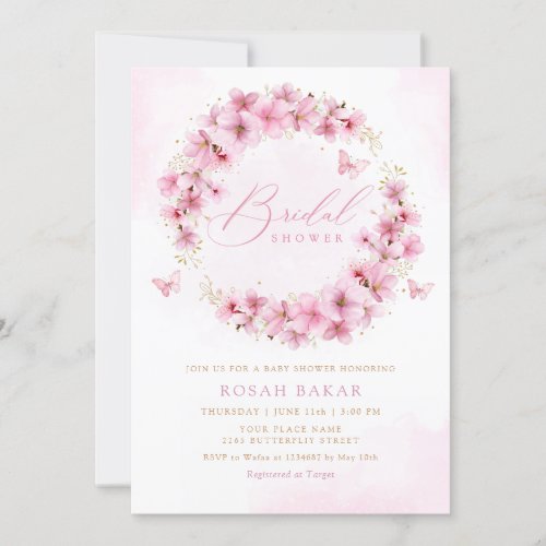 Elegant Watercolor Blush Pink Floral Bridal Shower Invitation