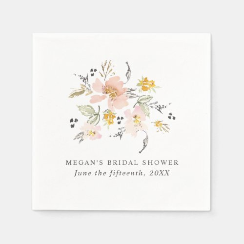 Elegant Watercolor Blush Pink Floral Bridal Shower Napkins