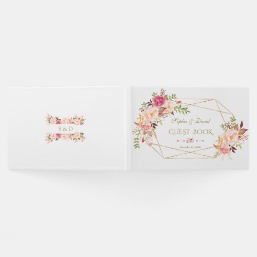 Elegant Watercolor Blush Pink Floral Gold Wedding Guest Book