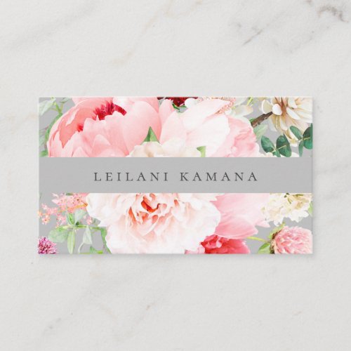 Elegant Watercolor Blush Pink Floral Silver Gray Business Card