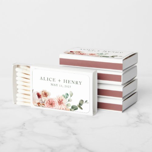 Elegant Watercolor Blush Pink Floral Wedding Matchboxes