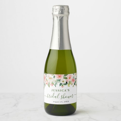 Elegant Watercolor Blush Pink Flower Bridal Shower Sparkling Wine Label