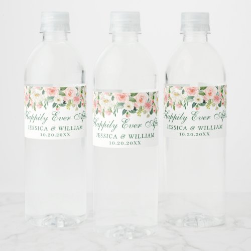 Elegant Watercolor Blush Pink Flowers Floral Water Bottle Label
