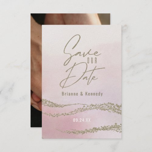 Elegant Watercolor Blush Pink  Gold Save the Date