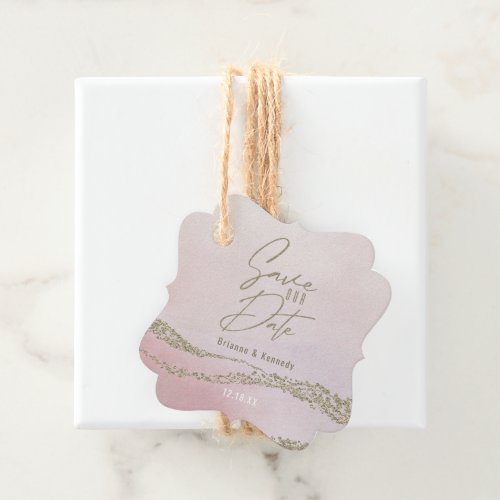 Elegant Watercolor Blush Pink  Gold Save the Date Favor Tags