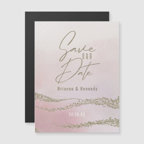 Elegant Watercolor Blush Pink  Gold Save the Date Magnetic Invitation