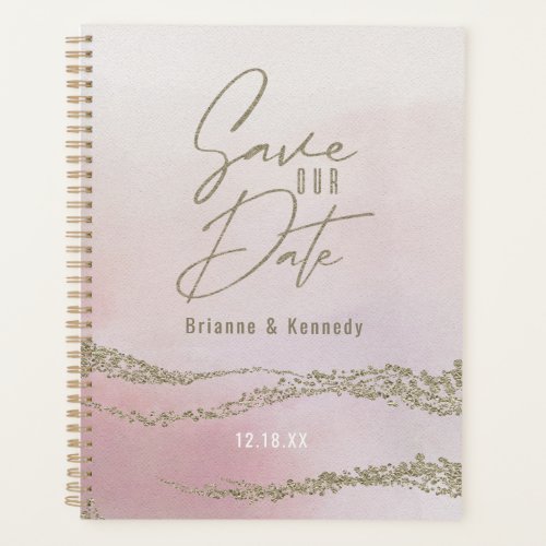 Elegant Watercolor Blush Pink  Gold Save the Date Planner