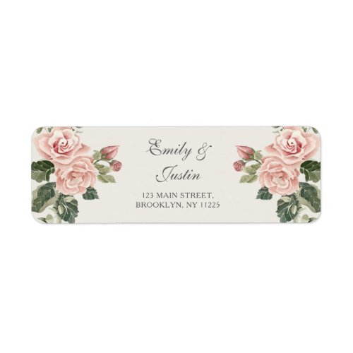 Elegant Watercolor Blush Pink Rose Wedding Address Label