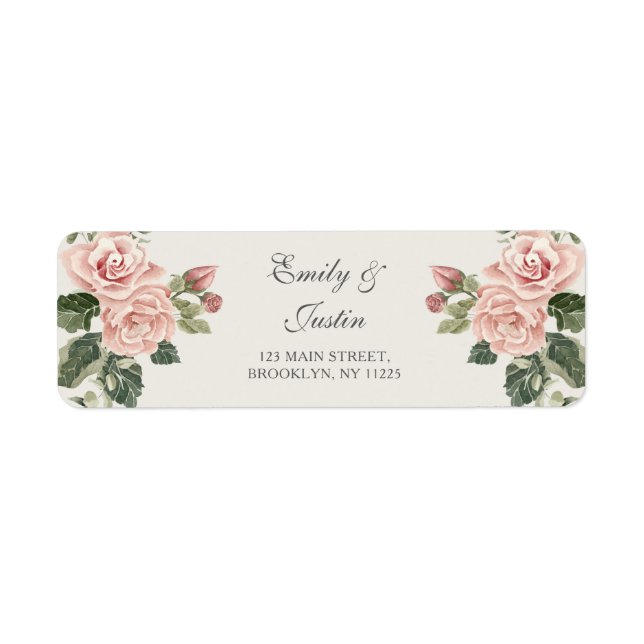 Elegant Watercolor Blush Pink Rose Wedding Address Label (Front)