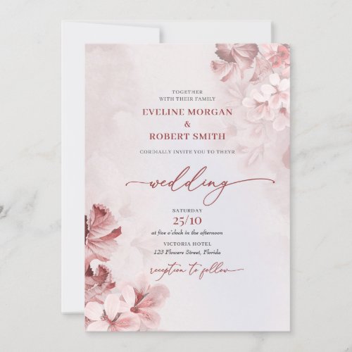 Elegant watercolor blush pink roses gold spring  invitation