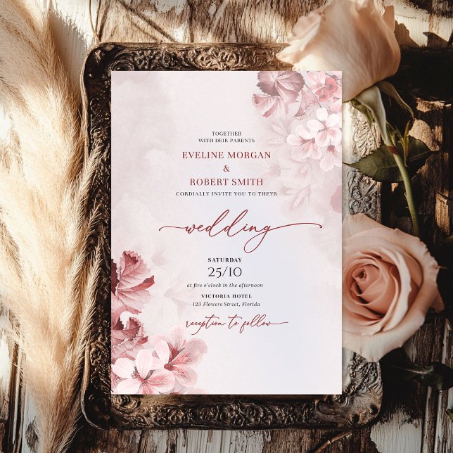Elegant watercolor blush pink roses gold spring  invitation (Elegant watercolor blush pink roses gold spring invitation)