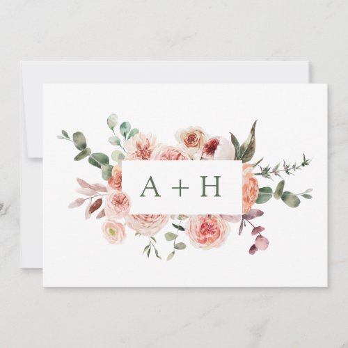 Elegant Watercolor Blush Pink Roses Monogram Thank You Card