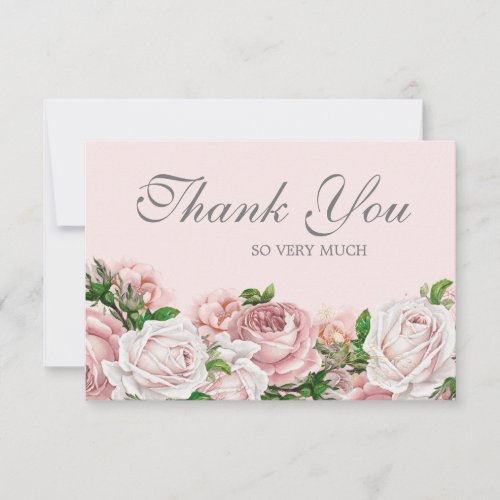 Elegant Watercolor Blush Pink Roses Thank You