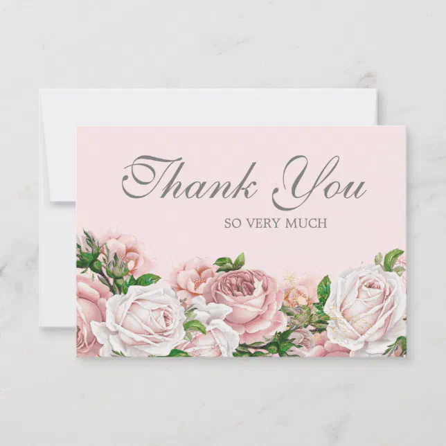 Elegant Watercolor Blush Pink Roses Thank You Card | Zazzle