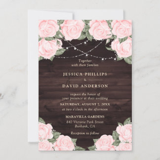 Elegant Watercolor Blush Pink Rustic Wedding Invitation