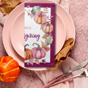 Elegant Watercolor Blush Pumpkin Autumn Leaves Cloth Napkin