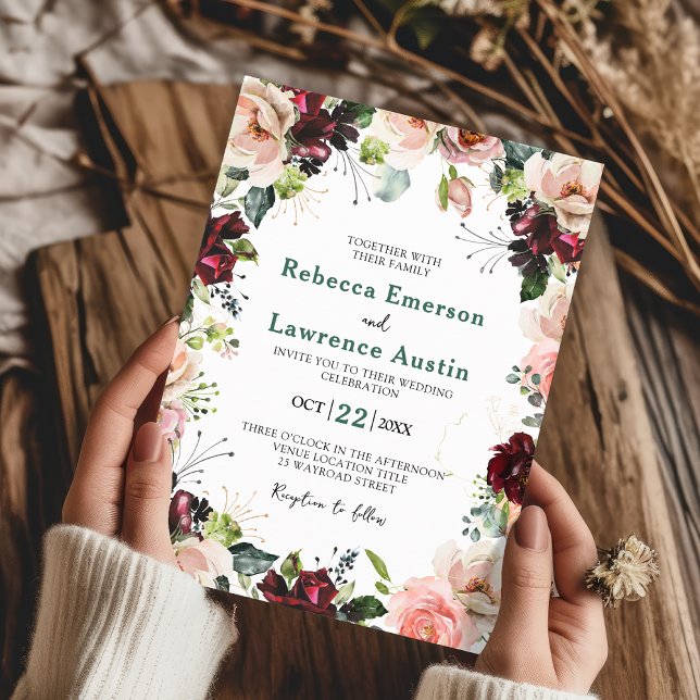 Elegant watercolor blush red wedding invitation  (Creator Uploaded)