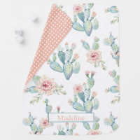 Elegant Watercolor Boho Cactus Pattern Monogram Baby Blanket