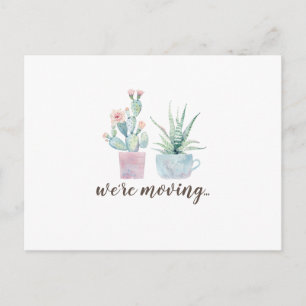 Elegant Watercolor Boho Cactus We're Moving Postcard