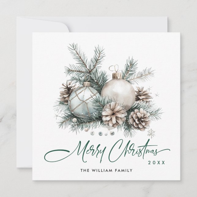 Elegant Watercolor Boho Christmas Ornament Holiday Card (Front)