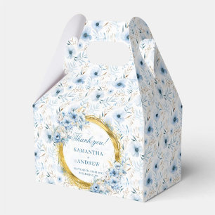 Elegant Watercolor Boho Dusty Blue Gold Wedding Favor Boxes