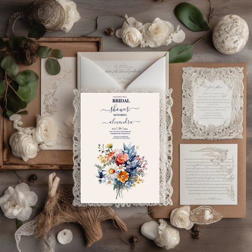 Elegant Watercolor Boho Floral Bridal Invitation