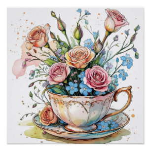 Elegant Watercolor Boho Floral glossy Poster