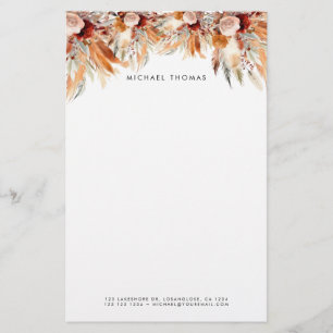 Elegant Watercolor Boho Floral Personalized Stationery