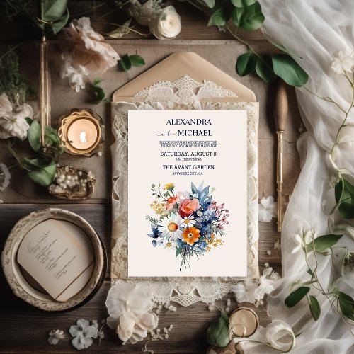 Elegant Watercolor Boho Floral Wedding Invitation