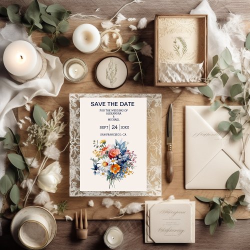 Elegant Watercolor Boho Floral Wedding Save The Date