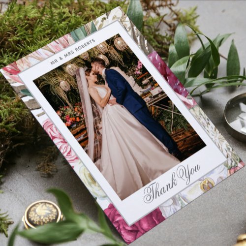 Elegant Watercolor Boho Floral Wedding Thank You Card