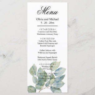 Elegant Watercolor boho greenery foliage wedding Menu