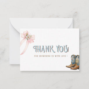 Elegant Watercolor Boots or Bows Baby shower Note Card