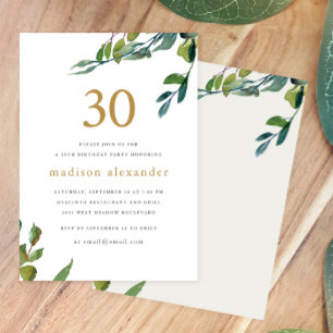 Elegant Watercolor Botanical 30th Birthday Invitation