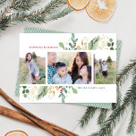 Elegant Watercolor Botanical 3 Photo Christmas Holiday Card<br><div class="desc">This elegant holiday photo card features a beautiful frame of watercolor botanicals with faux gold accents and the EDITABLE greeting "Happiest Holidays". The design is simple yet elegant. On the front of the card there is space for three photos (two vertical and one horizontal). On the back you will find...</div>